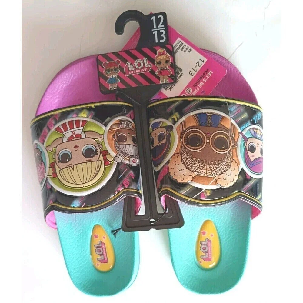 LOL GIRLS Open Toe Slides Shoes Sandals Size 1/2 Youth Girls Rainbow Color New